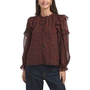 SUGAR LIPS Flutter Puff Sleeve Printed Blouse